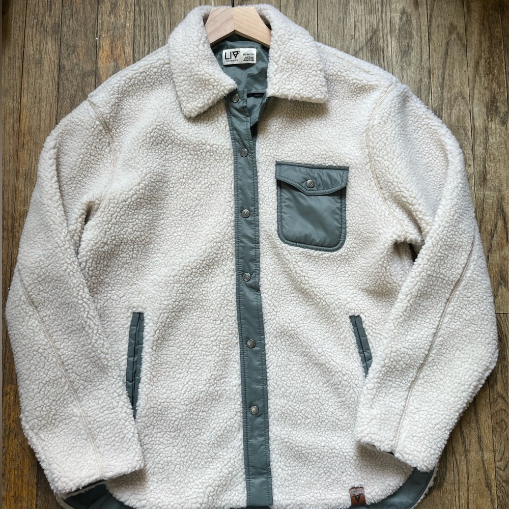 Zoe + Liv Cream and Gray Teddy Jacket with Cozy Fleece